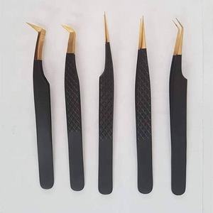 High Quality 5pcs Gold Black Coating <b>Eyelash</b> Extension Tweezers Set Stainless Steel <b>Beauty</b> <b>Tools</b> for Eyebrow Volume Pointed - Product Image 1