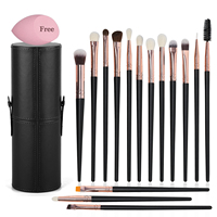 Pinceaux de maquillage professionnels de luxe de haute qualité, 15 pièces, en aluminium noir, vegan, avec étiquette privée, pour les yeux, les lèvres et le correcteur