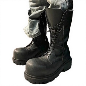 Bottes d'automne vintage en denim à lacets, bout rond, semelle épaisse, logo personnalisé, semelle intérieure en PU, chaussures classiques noires pour hommes - Product Image 2