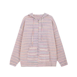 <span class=keywords><strong>Pull</strong></span> à fermeture éclair en maille lâche à rayures <span class=keywords><strong>pastel</strong></span> pour <span class=keywords><strong>femme</strong></span>, de haute qualité, 400 GSM, logo personnalisé, hiver, décontracté, streetwear quotidien, épais - Product Image 5