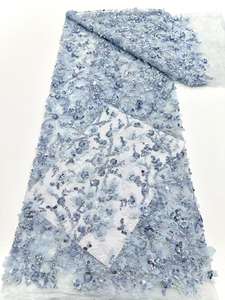 Tela de Encaje con Cuentas de Guipur, Bordado con Lentejuelas, Perlas, Chifón, Flores 3D, Aso Ebi para Bodas Africanas - Product Image 6