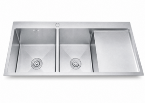<span class=keywords><strong>Évier</strong></span> de <span class=keywords><strong>cuisine</strong></span> double en acier inoxydable argenté avec égouttoir droit, double drain, cuves profondes, design à rebord large, OEM ODM, approvisionnement B2B - Product Image 2