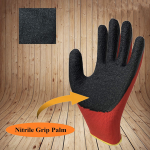 Gants de travail de sécurité antidérapants en tricot de <span class=keywords><strong>Nylon</strong></span> rouge, paume en caoutchouc recouverte de <span class=keywords><strong>Latex</strong></span> froissé - Product Image 5
