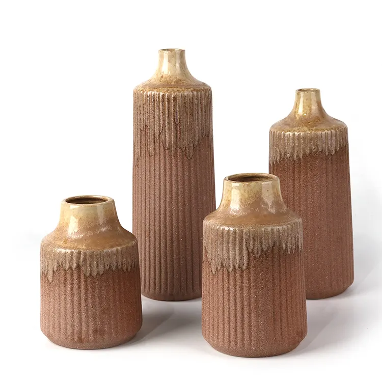K & B Pabrik Nordic Desain Baru Vintage Pink Bunga Bulat Vas Keramik Porselen Keramik Pot Tanaman