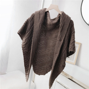 Warm Solid Color Women <strong>100</strong>% <strong>Wool</strong> Dual-use Scarf Cape Female Fall Knitted Triangle Scarf Hitching Cape Tops Fall and Winter <strong>Shawl</strong> - Product Image 2
