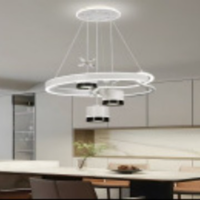 Lampu Gantung LED Modern Wave & Ring Minimalis untuk Ruang Tamu dengan Kristal di Tengah, Remote Control, Tinggi Dapat Disesuaikan