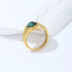 Anillos antiestrés de ágata de acero inoxidable chapado en oro de 18 quilates, piedras preciosas sin deslustre, piedra marrón negra Natural - Product Image 3