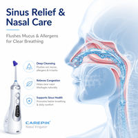 Appareil d'irrigation nasale électrique Carepik, irrigateur nasal à débit continu, embout en silicone, irrigateur nasal