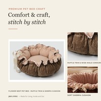 Tempat Tidur Anjing Bulat Tempat Tidur Kucing Cokelat Korduroi Bentuk Bunga Bantal Hewan Peliharaan dengan Ruffle Trim Sherpa Dapat Dicuci untuk Hewan Peliharaan Kecil dan Sedang
