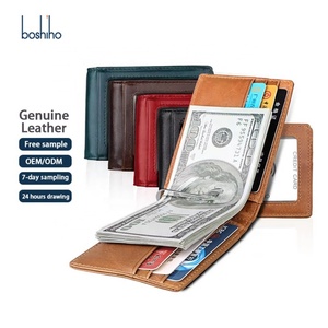 Genuine Cow Leather Short Wallet Fashion RFID Card Holder Money <b>Clip</b> <b>Purse</b> for Men Women Plain Pattern Use for Credit Card - Product Image 1