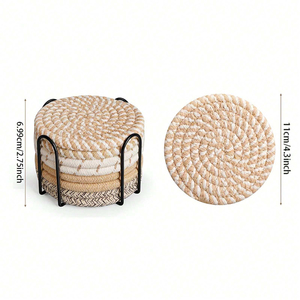 Saugfähiges Leinen-Untersetzer-Set mit Halter Woven Cup Coaster für Wohnkultur und Tischs chutz - Product Image 6
