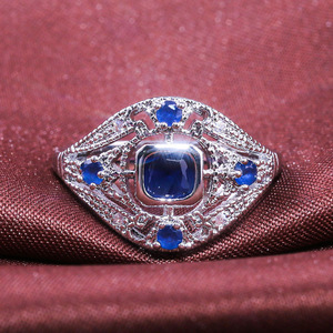 Blue Crystal Openwork Ring for Women Vintage Royal Style Elegant Fashion Accessories - Product Image 2