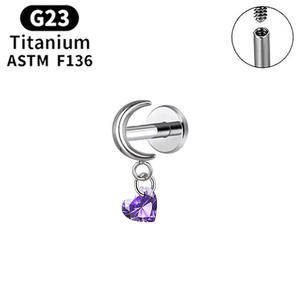 Hot Cross-Border G23 Thin Rod Lip Stud CZ Pentagram Zircon Ear Cuff Pendientes Aleación de titanio Luna Moda <span class=keywords><strong>Piercing</strong></span> Body Jewelry - Product Image 2