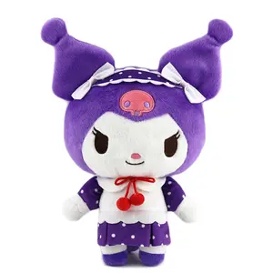 HECION Brinquedo de pelúcia original Coelho 25 cm Kuromi roxo com vestido de presente Brinquedo de pelúcia macio Kuromi princesa roxo