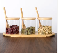 Boîte à épices en verre borosilicate de haute qualité, pot en verre borosilicate avec couvercle en bambou, pot d'emballage pour sel et poudre de piment, 3 pièces