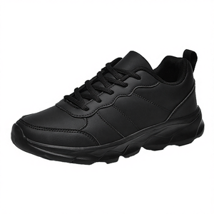 Chaussures de course d'hiver pour femmes XC à lacets, entièrement noires, vente en gros, légères, avec empeigne en cuir PU, doublure en mesh, semelle intérieure en EVA, tendance mode - Product Image 2