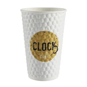 500ml Disposable Custom Logo Double Wall Heat Proof Dot Embossed Coffee Paper Cup