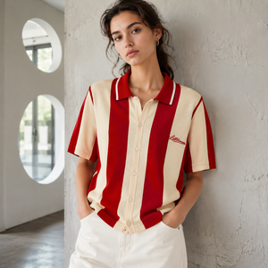 Cardigan en tricot rétro Y2K, style streetwear, avec broderie personnalisée, logo en lettres, tricot rayé bicolore pour femmes, tenue quotidienne OOTD - Product Image 1