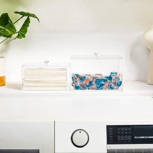 Boîte de rangement rectangulaire en acrylique avec couvercle, support pour feuilles de séchage de linge, conteneur transparent pour dosettes de <span class=keywords><strong>lessive</strong></span>, organisation et rangement de bureau - Product Image 4
