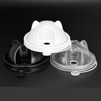 Tapa de Plástico Transparente Desechable de PET/PP de 90 mm de Calibre Personalizada con Forma de Oso Panda y Cierre de Rosca para Bebidas