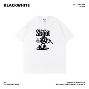 Camiseta blanca para hombre de Blackwhite con estampado de 8 bolas, manga corta, algodón, transpirable, ropa informal Q71 - Product Image 1