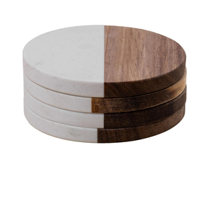 Sous-verres en marbre et bois d'acacia pour cadeaux de mariage - Product Image 1