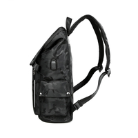 Sac à dos pour ordinateur portable élégant noir camouflage, grand espace, avec port de charge USB, idéal pour le bureau, les étudiants et les voyages en camping