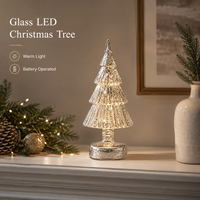 Lampe de table en forme de sapin de Noël en verre LED blanc chaud, sans fil, légère, écologique, fonctionnant sur piles