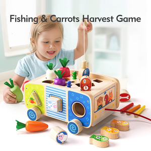 Jouets éducatifs en bois Montessori pour enfants de 1 à 2 ans, chariot de récolte de carottes sensorielles - Product Image 2