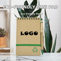 Bloc-notes spirale écologique recyclé, mini bloc-notes avec couverture en kraft et stylo à bille, option de logo personnalisé, cadeau pour usage au bureau