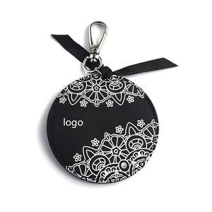 Wholesale Black Round Keychain Single Sided Heat Transfer PU Leather Makeup Pocket <b>Compact</b> <b>Mirror</b> - Product Image 1