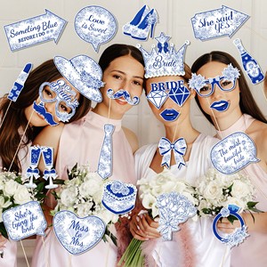 Huancai quelque chose de bleu avant de faire des accessoires de photomaton avec des bâtons Kit d'accessoires de selfie de fête de douche nuptiale pour les fournitures de fête de mariage - Product Image 6