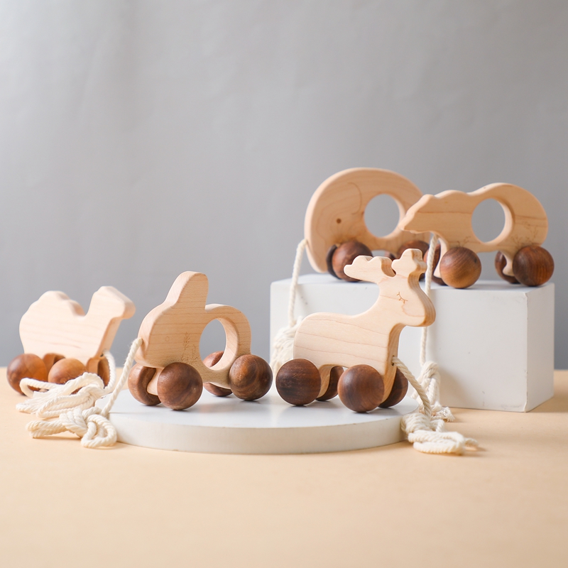 Оптовая продажа, деревянные игрушечные машинки на шнурке для дошкольного возраста, Ранняя развивающая сенсорная игрушка