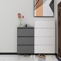 Meuble à chaussures mural moderne ultra-fin en métal écologique pour salon et entrée, blanc, avec système de rangement rabattable