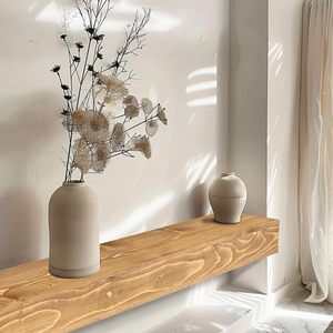 Kệ treo tường trang trí dày, làm thủ công, kiểu kệ dài, chất liệu gỗ, có giá đỡ, màu gỗ tự nhiên - Product Image 1