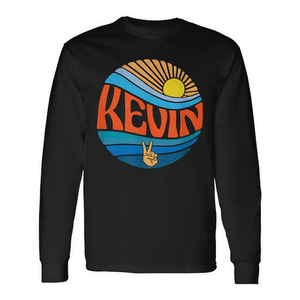 T-shirt a maniche lunghe Kevin, design vintage con tramonto, stile groovy, vestibilità unisex - Product Image 2