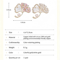 Broches simples en laiton et zircon avec feuilles et coquillages naturels, bijoux élégants et tendance, accessoire classique et raffiné, cadeau