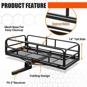 Directo de fábrica Heavy Duty 500lbs Plegable Trasero 60x24x14 Pulgadas Montaje de enganche Portador de carga Nuevo diseño Rieles laterales altos para SUV Van - Product Image 3