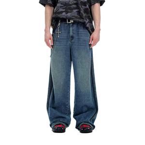 Wholesale Custom Baggy <b>Jeans</b> <b>for</b> <b>Men</b> 100% Cotton High Quality Pants Vintage High Street Blue Washed <b>Men's</b> Denim - Product Image 5