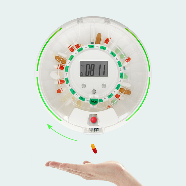 Automatic Pill Box Organizer 28 Compartments With Smart Reminder Pill Dispenser