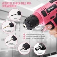 Ensemble d'outils rose avec perceuse 8V, kit complet de perceuse électrique sans fil et rechargeable par USB, réparation et entretien domestiques DIY