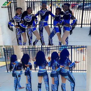 Normzl Wholesale Free Design Sliver Sequin Blue Majorette Dance Costumes Custom Majorette Uniforms With Black Fringe