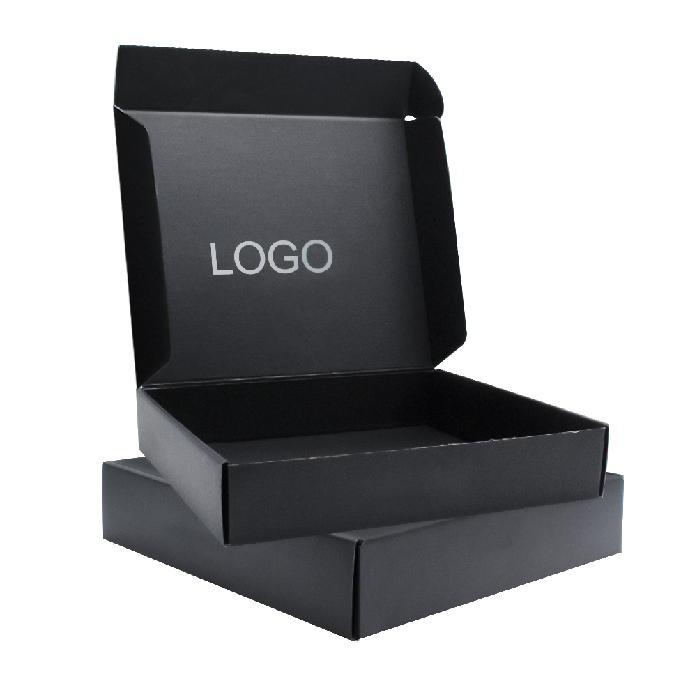 Cajas de cartón corrugado con logotipo personalizado, color negro mate, caja de envío plegable