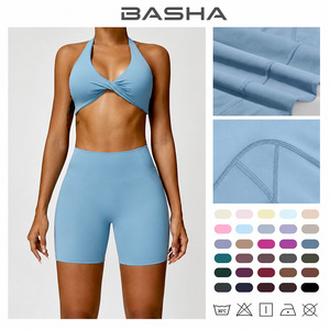 Conjunto <span class=keywords><strong>Deportivo</strong></span> de 4 Piezas para Mujer con Logotipo Personalizado BASHAsports, Chaqueta con Cremallera, <span class=keywords><strong>Sujetador</strong></span> <span class=keywords><strong>Deportivo</strong></span>, Pantalones Cortos con Efecto Push-Up, Leggings, Ropa Deportiva para Yoga y Fitness - Product Image 4