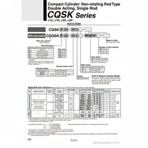 กระบอกลมคอมแพคขนาดกะทัดรัด CDQSKB12-20D ชิ้นส่วนนิวเมติก SMC - Product Image 1