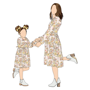 Abiti Coordinati Mamma e Figlia Little Glow, Personalizzati, Lussuosi, Traspiranti, in Tessuto Confortevole, Stile Vintage, Stampa Floreale Autunnale, Maniche Lunghe - Product Image 6