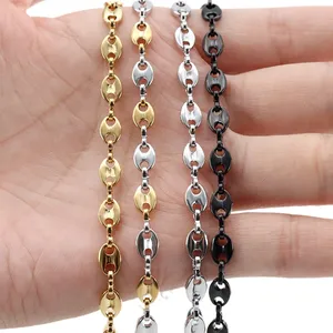 Stainless Steel 18K Gold Plated 7MM 11mm Coffee Bean Link Chain Choker Necklace Vintage Thick Coffee Bean Necklace Bracelet Set