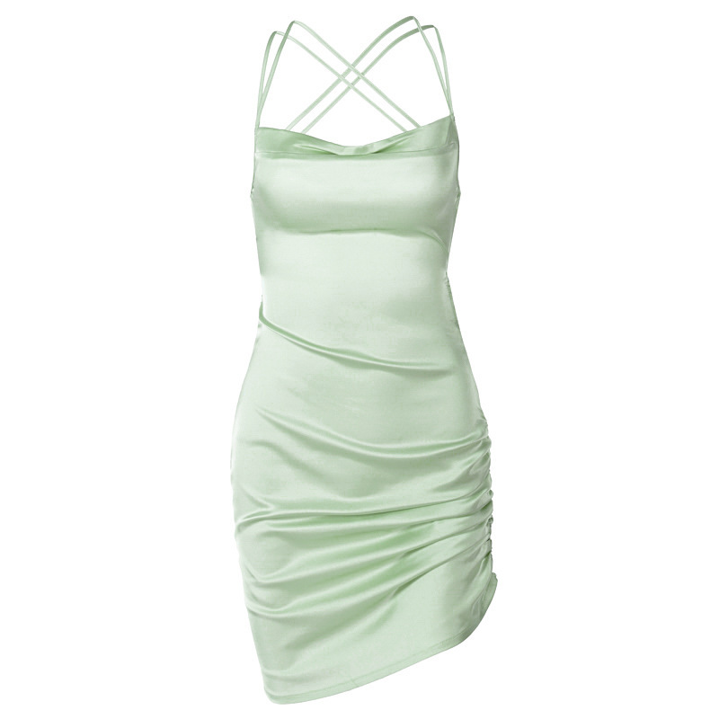 sweetener backless ruched satin mini dress in green VAL DRESS main image 0