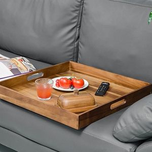 Plateau carré rustique en acacia surdimensionné avec poignée <span class=keywords><strong>d</strong></span>écor de salon repose-pieds et plateau de lit pour petit <span class=keywords><strong>d</strong></span>éjeuner café thé-étanche - Product Image 6