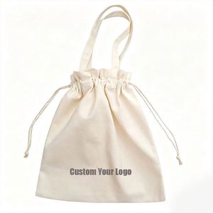 Sac de courses réutilisable personnalisé en coton naturel, anti-poussière, avec cordon de serrage, pour promotion - Product Image 1